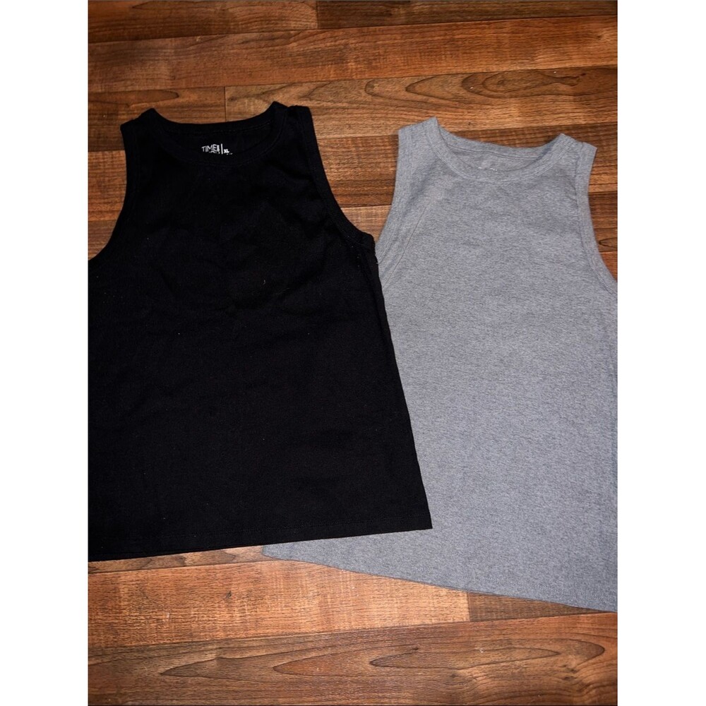 Time and Tru Black & Gray Ribbed Tank Top Duo